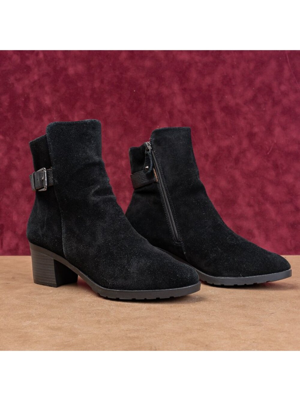 Gentle Souls Kenneth Cole Women Flora Black Suede Zip Buckle Ankle Boots sz 9.5